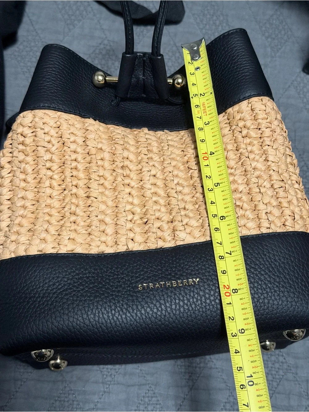 Strathberry Osette Midi in Raffia with Black leather